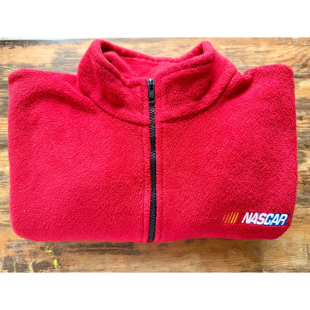 VTG NASCAR Red Fleece Pullover Quarter Zip USA Made Oversized Racing Logo